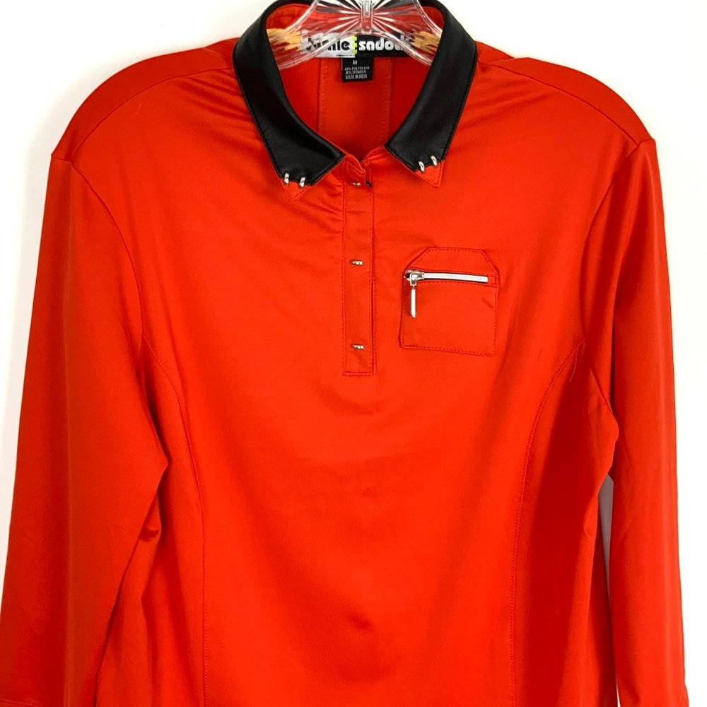 Jamie Sadock Red 1/4 Zip 3/4 Sleeve Golf Top Tee Medium - Picture 4 of 16